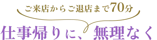 【ご来店からご退店まで70分】仕事帰りに、無理なく