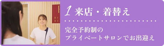 1.来店・着替え：完全予約制のプライベートサロンでお出迎え